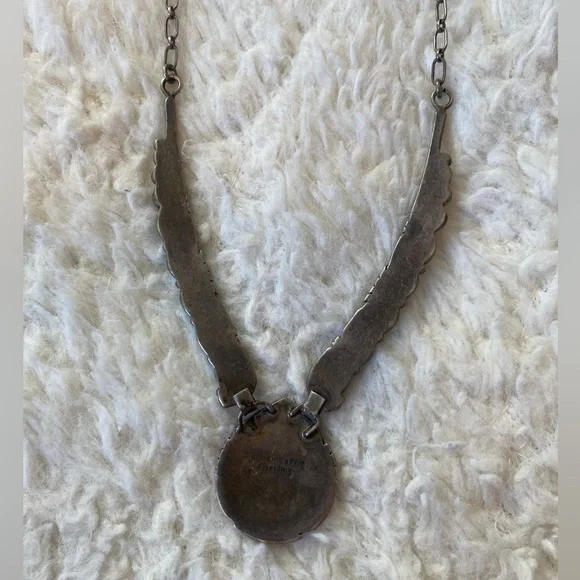 Vintage Turquoise Sterling Silver Patrick Yazzie Western Boho Necklace